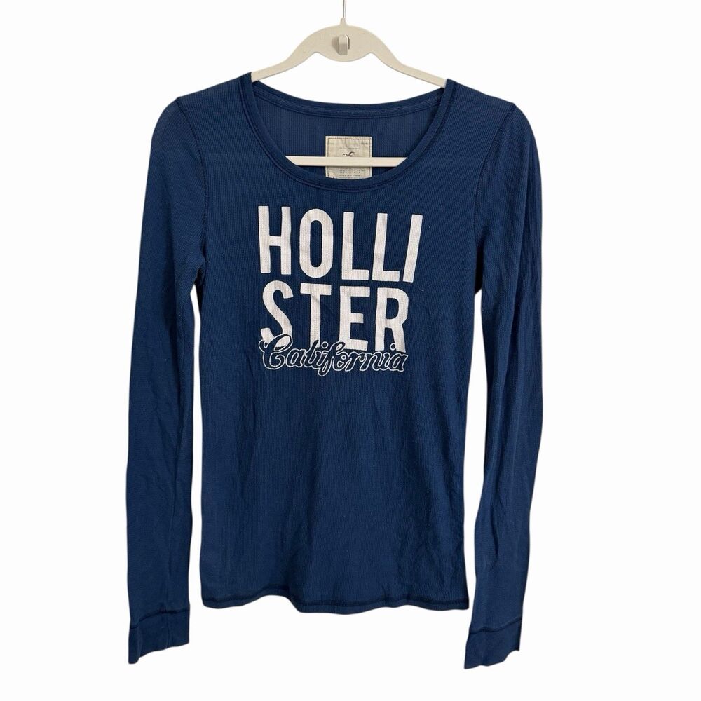 Vintage‎ Y2K Hollister Thermal Shirt Womens Large Blue Long Sleeve Waffle Knit